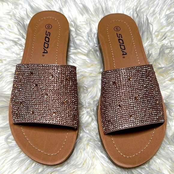 Sandals  SODA Size 6.5 copper penny. Rhinestones. Like NWT - Picture 2 of 8